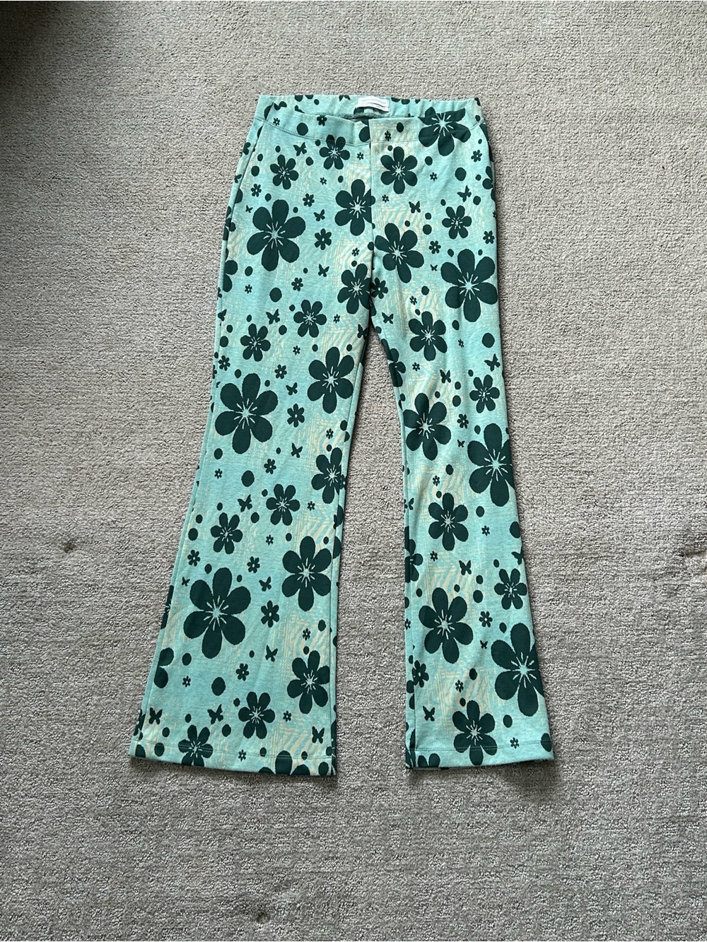 Urban Outfitters Teal Black Floral High Rise Flare Bell Bottom Pants Large